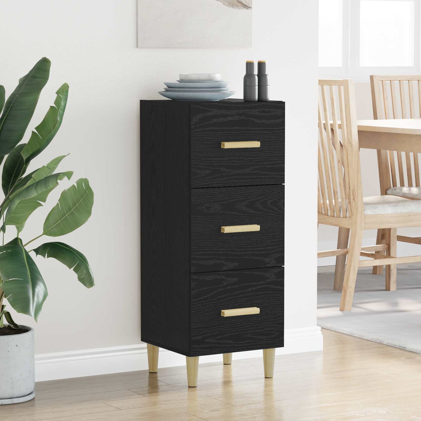 vidaXL Sideboard Black oak 34.5 x 34 x 90 cm Engineered wood