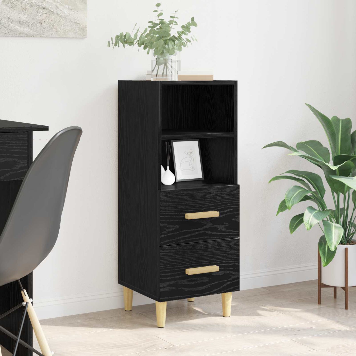 vidaXL Sideboard Black oak 34 x 34.5 x 90 cm Engineered wood