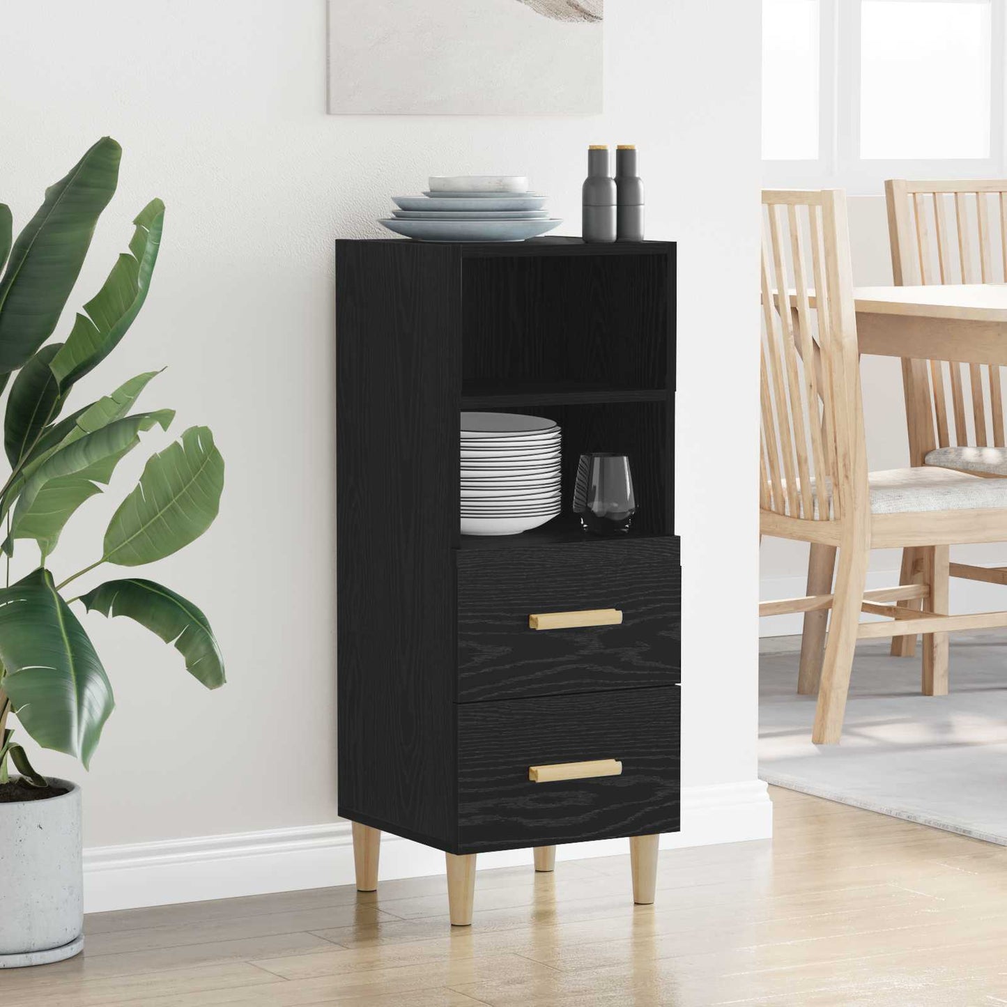 vidaXL Sideboard Black oak 34 x 34.5 x 90 cm Engineered wood