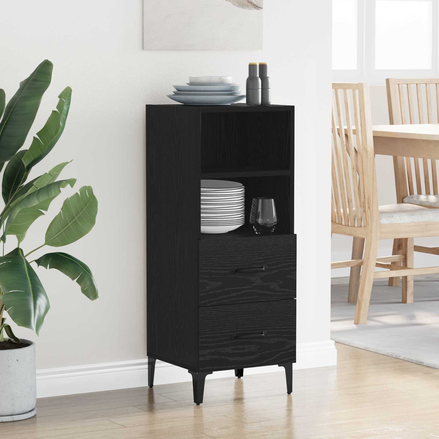 vidaXL Sideboard Black oak 34 x 34.5 x 90 cm Engineered wood