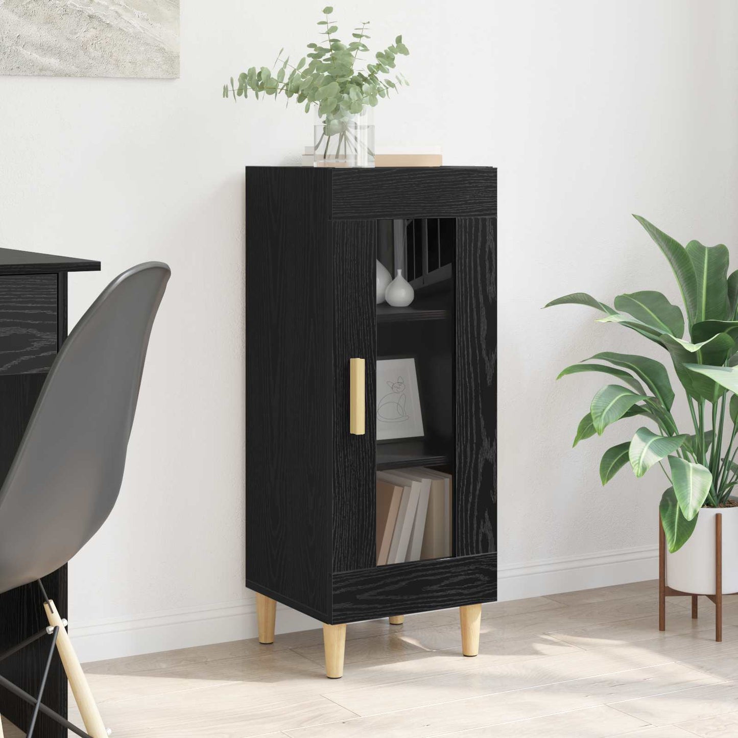 vidaXL Sideboard Black Oak 34.5 x 32.5 x 90 cm Engineered Wood