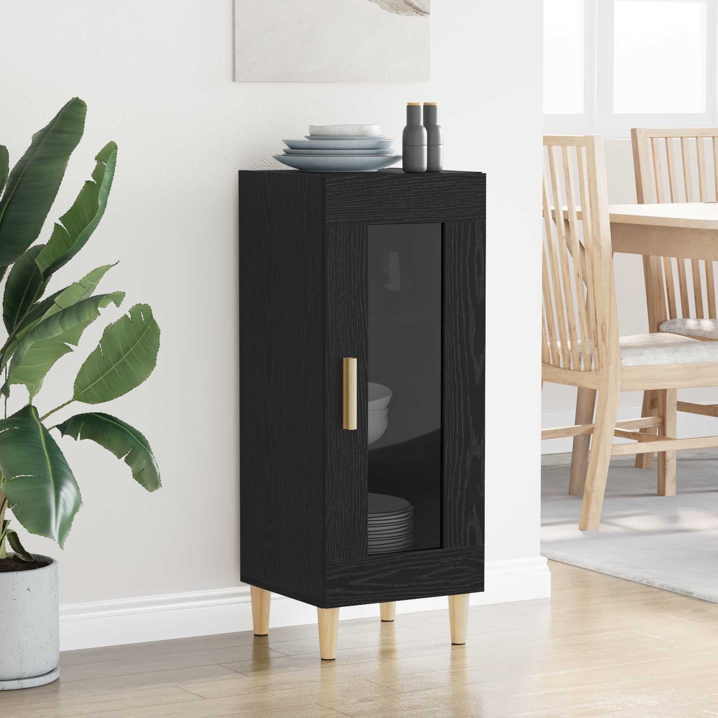 vidaXL Sideboard Black Oak 34.5 x 32.5 x 90 cm Engineered Wood