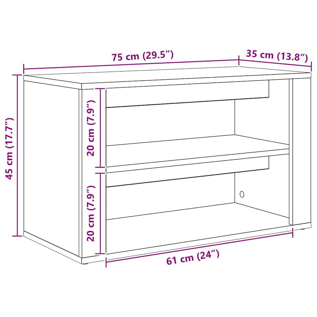 vidaXL Shoe Rack 75 x 35 x 45 cm Engineered Wood Artisan oak