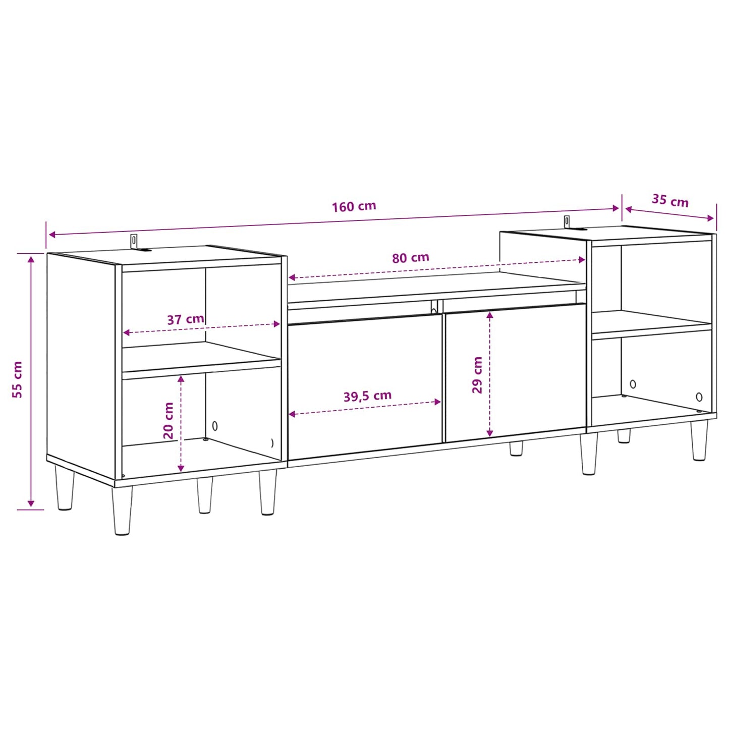vidaXL TV Cabinet 160 x 35 x 55 cm Artisan Oak Engineered Wood