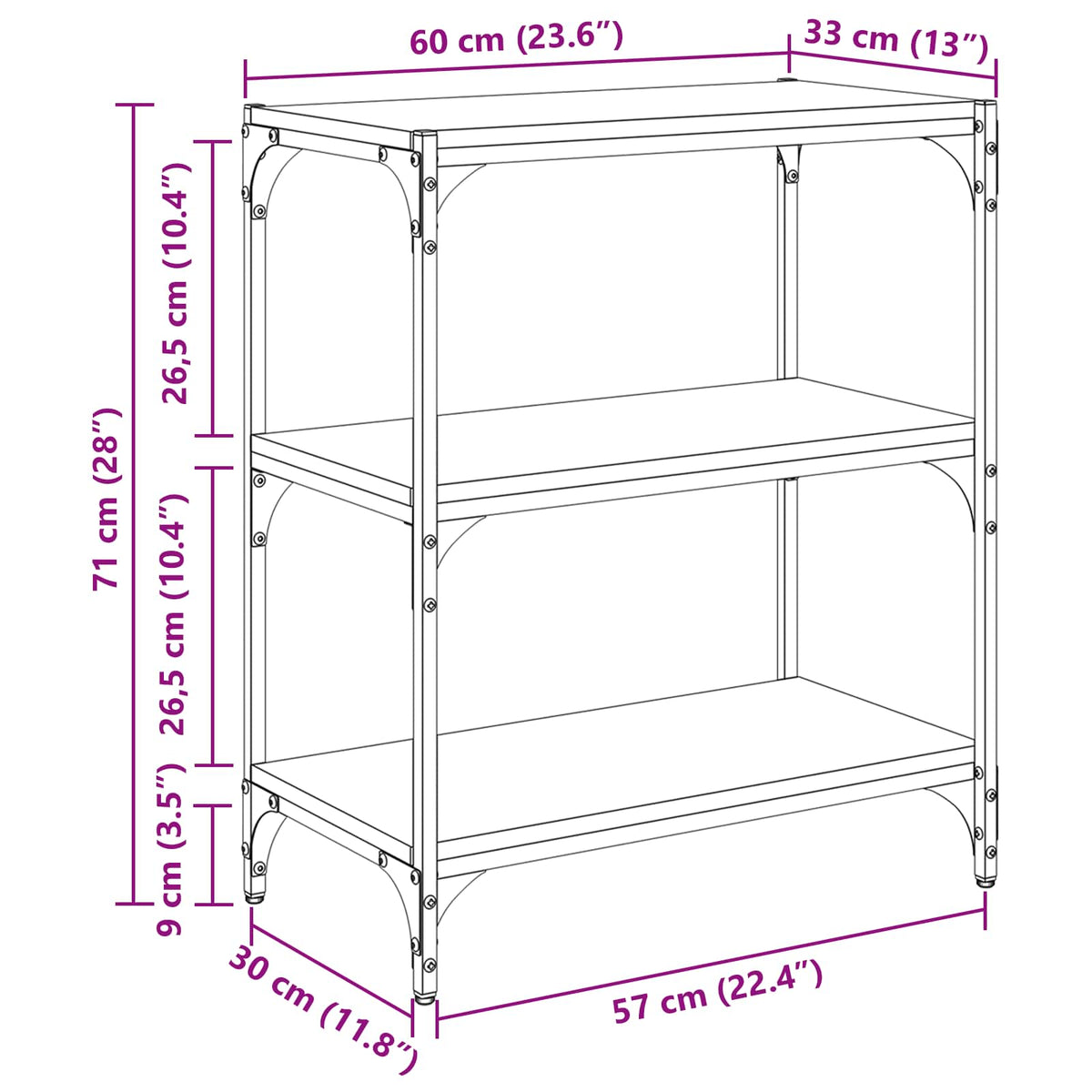 vidaXL Book Cabinet Black oak 60 x 33 x 70.5 cm Engineered wood