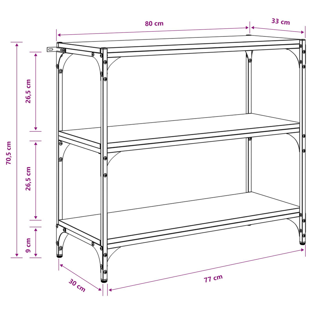 vidaXL Book Cabinet Black Oak 80 x 33 x 70.5 cm
