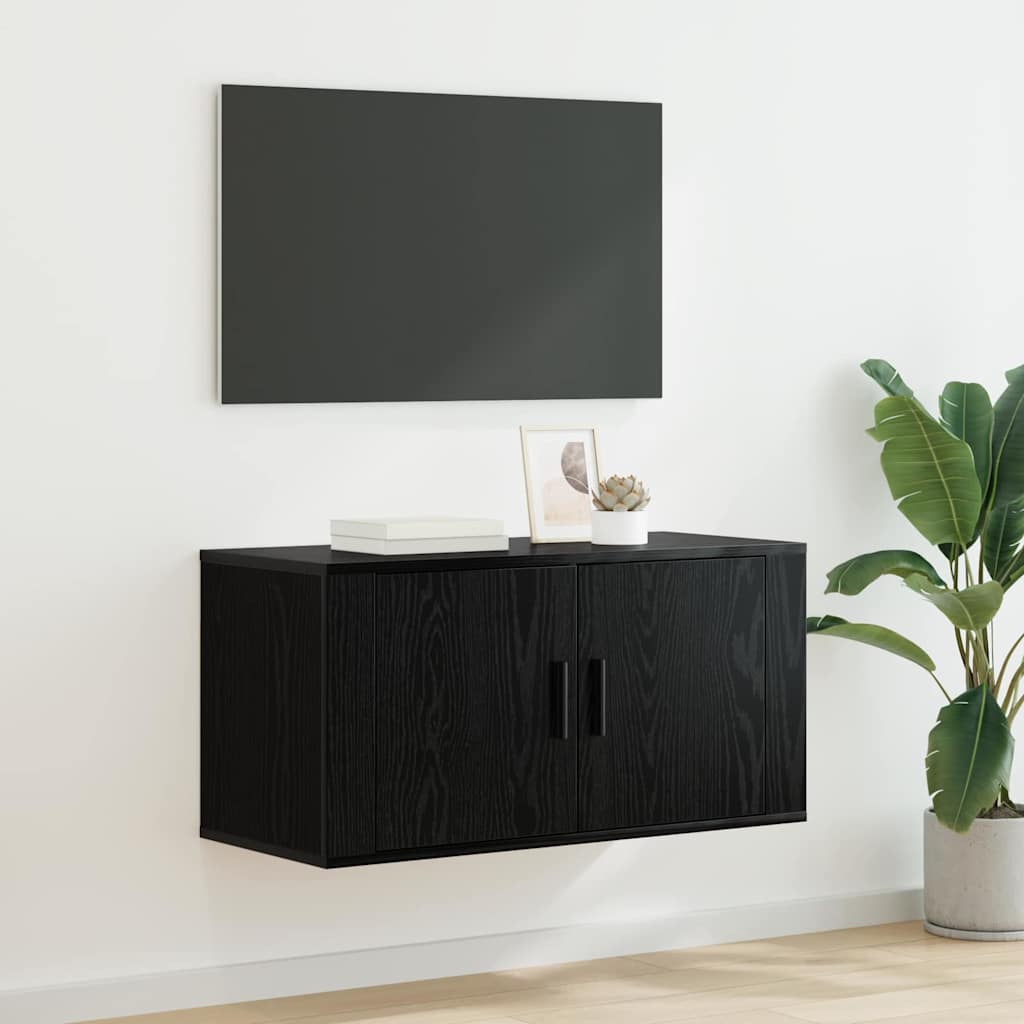 vidaXL Wall Mounted TV Cabinet Black Oak 80 x 34.5 x 40 cm