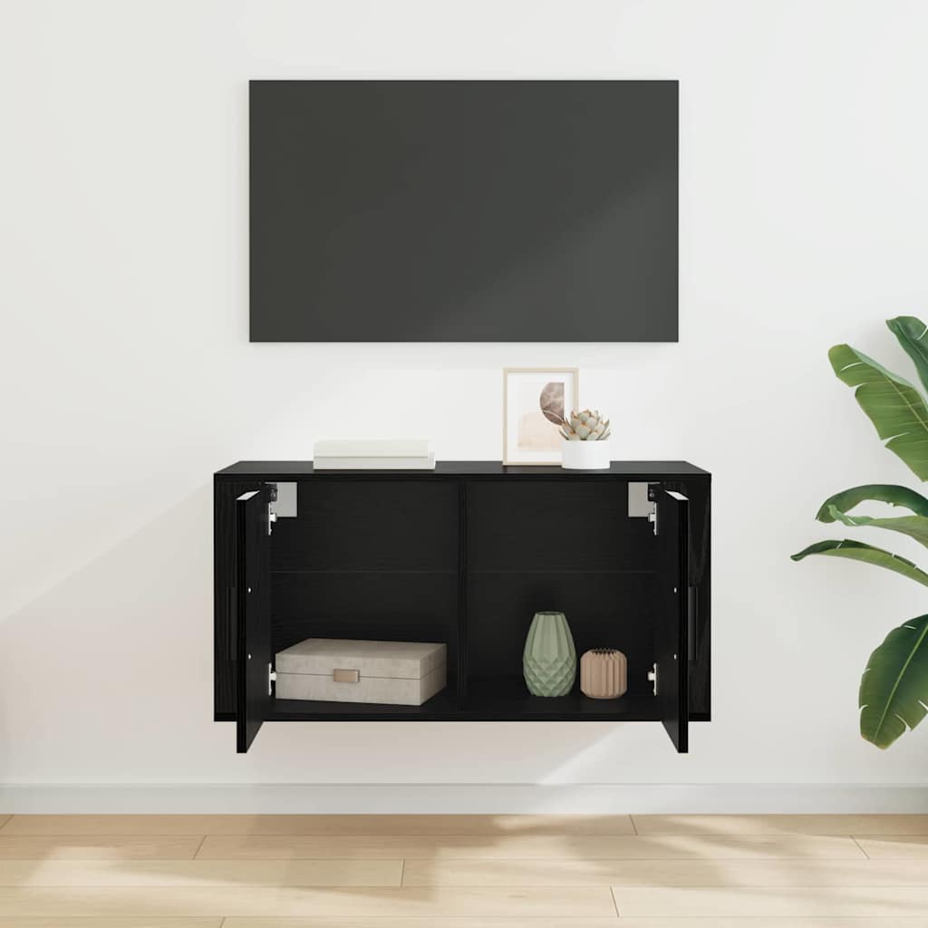vidaXL Wall Mounted TV Cabinet Black Oak 80 x 34.5 x 40 cm