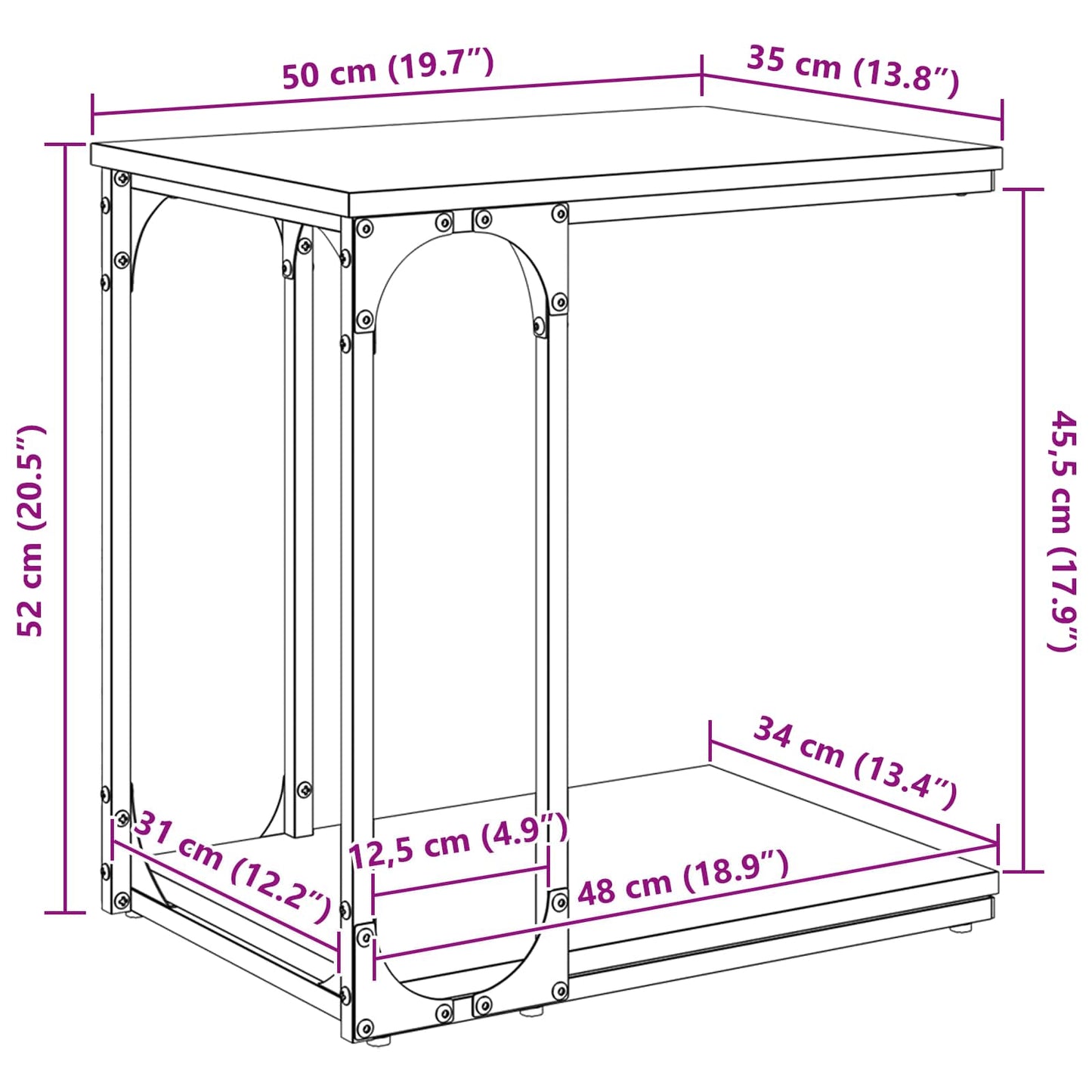 vidaXL Side Table Old Wood 50 x 35 x 52 cm Engineered Wood