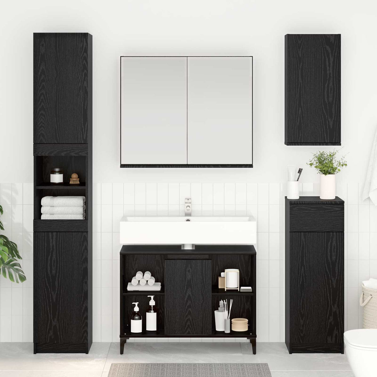 vidaXL Sink cabinet Black Oak 80 x 33 x 60 cm Engineered Wood and Iron