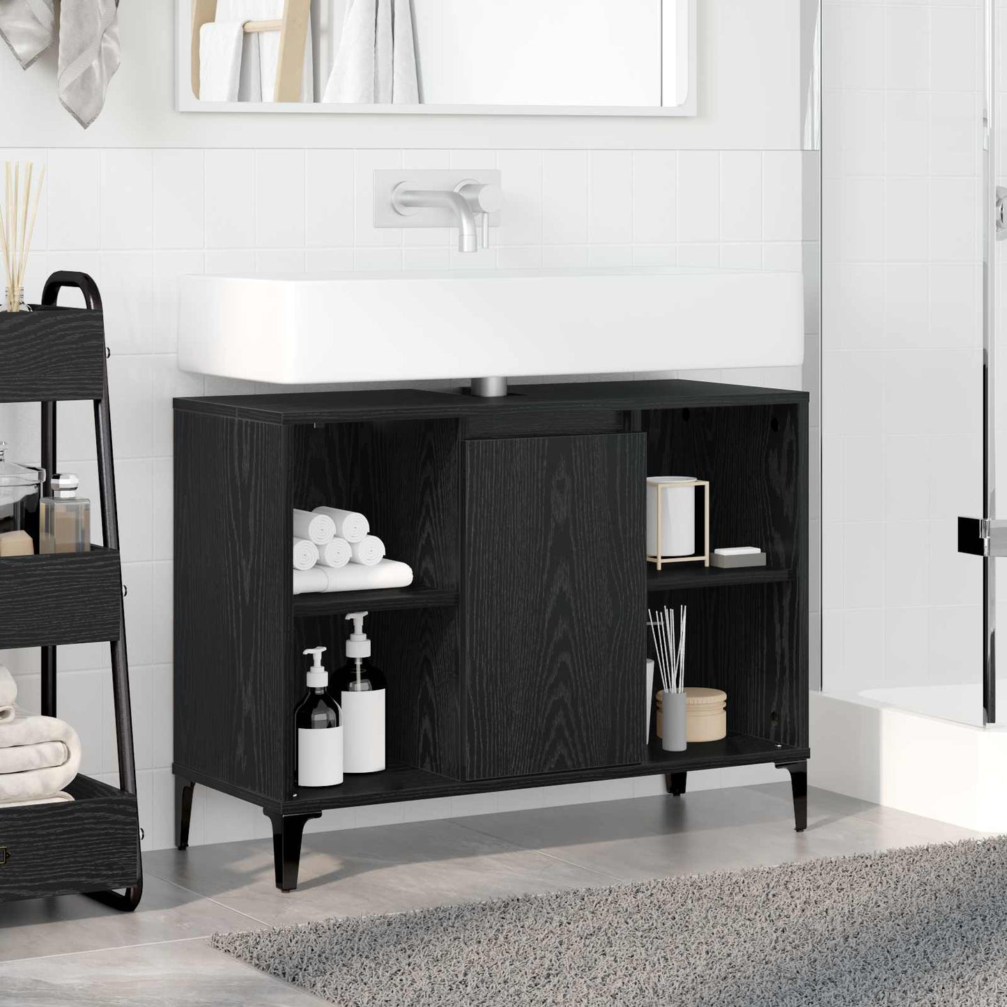 vidaXL Sink cabinet Black Oak 80 x 33 x 60 cm Engineered Wood and Iron