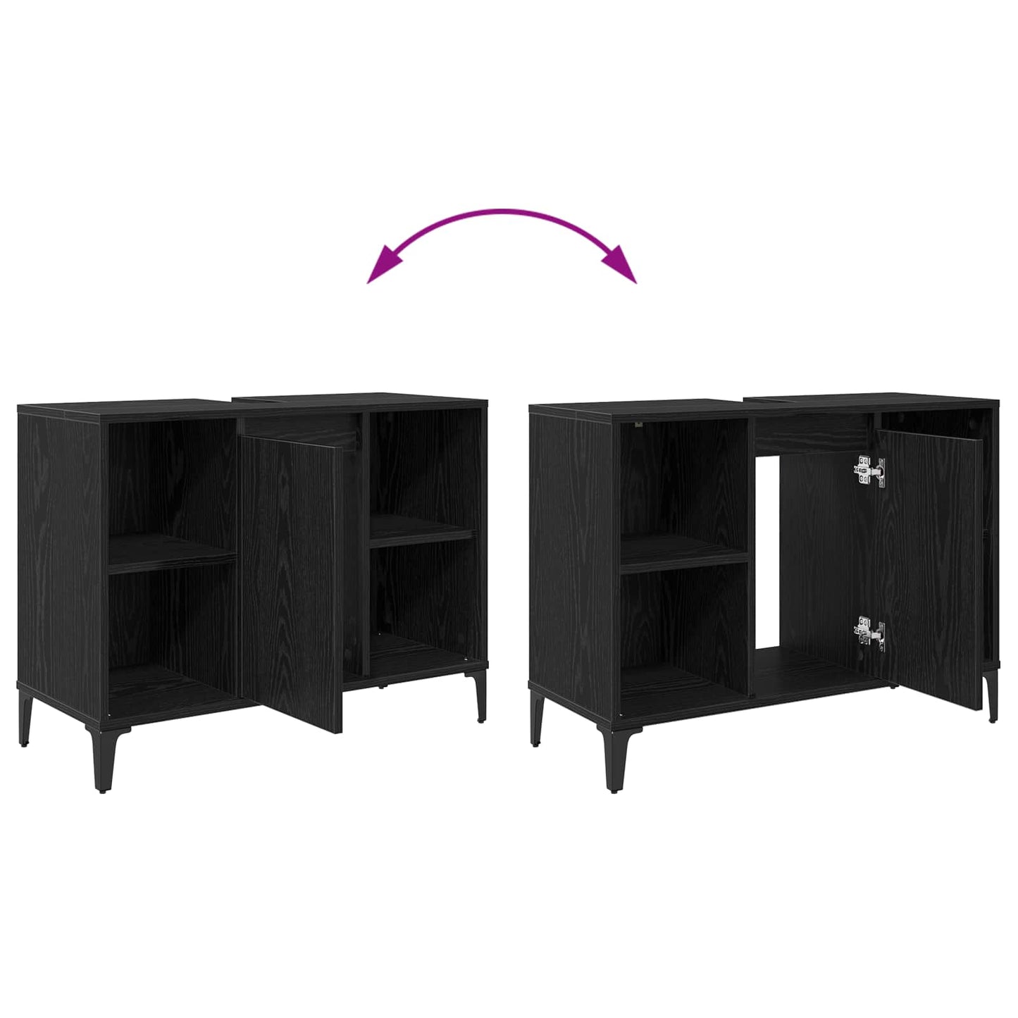 vidaXL Sink cabinet Black Oak 80 x 33 x 60 cm Engineered Wood and Iron