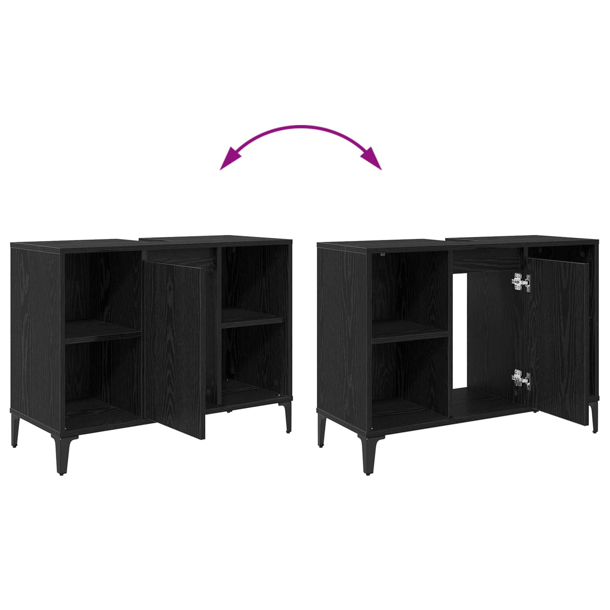 vidaXL Sink cabinet Black Oak 80 x 33 x 60 cm Engineered Wood and Iron