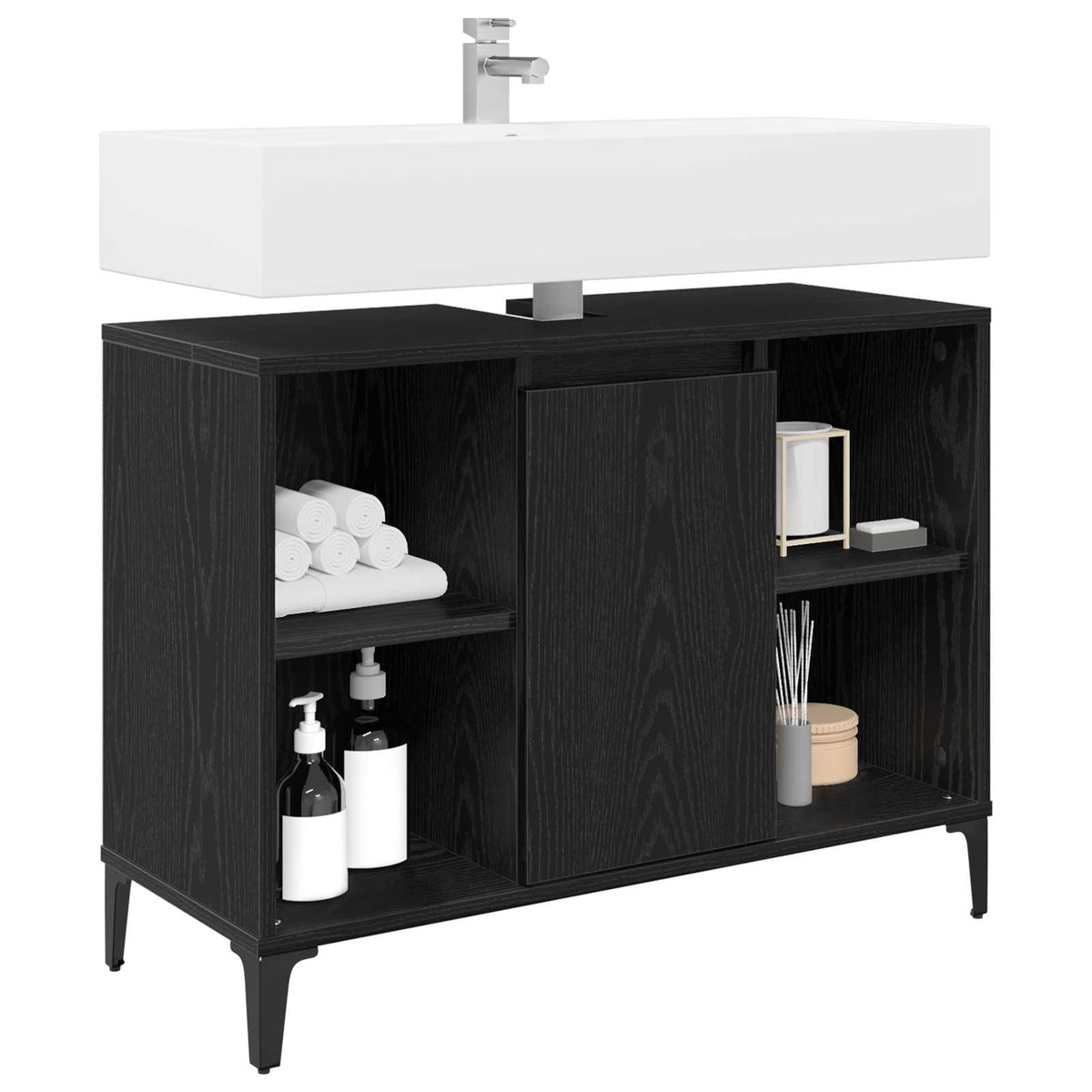 vidaXL Sink cabinet Black Oak 80 x 33 x 60 cm Engineered Wood and Iron
