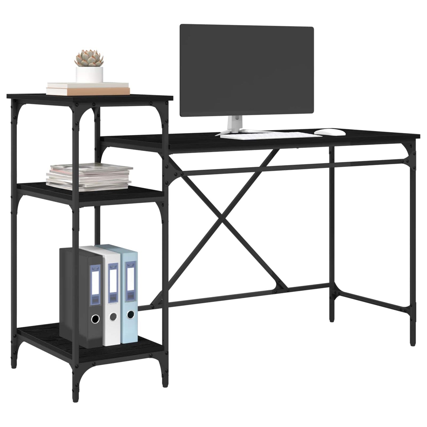 vidaXL Desk Black Oak Engineered Wood 135 x 50 x 90 cm