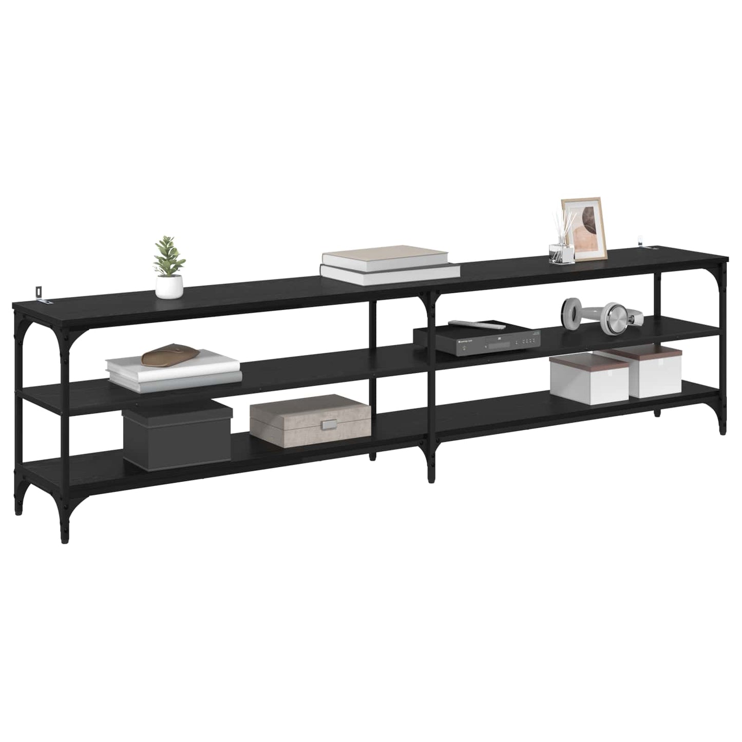 vidaXL TV Cabinet Black Oak 200 x 30 x 50 cm Engineered Wood and Iron