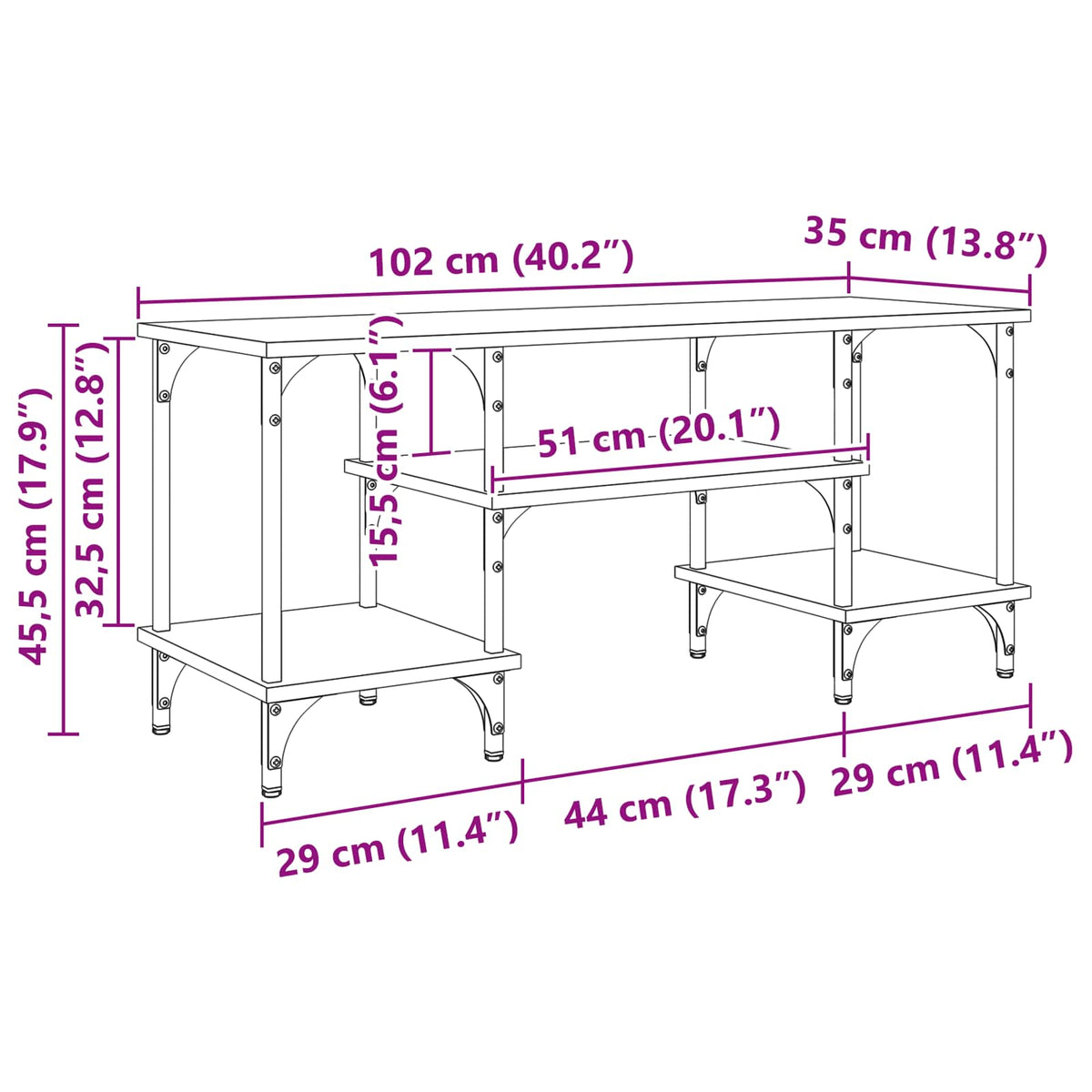 vidaXL TV Cabinet Old Wood 102 x 35 x 45.5 cm Engineered Wood and Iron