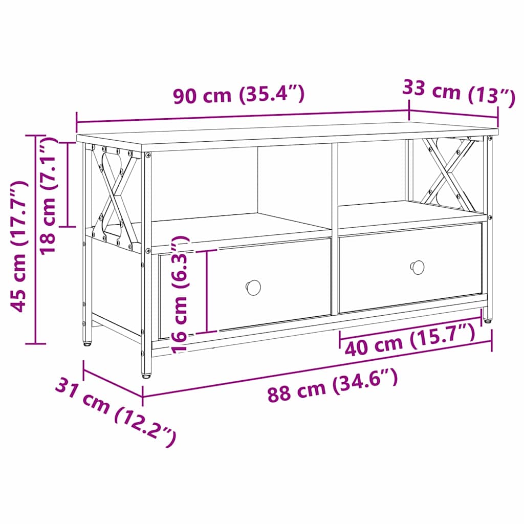 vidaXL TV Cabinet Old Wood 90 x 33 x 45 cm Engineered Wood and Steel