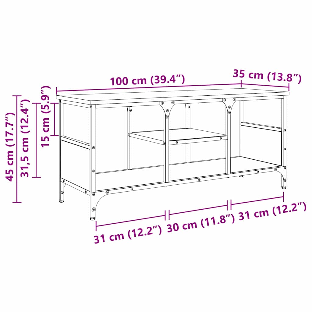 vidaXL TV Cabinet Artisan Oak 100 x 35 x 45 cm