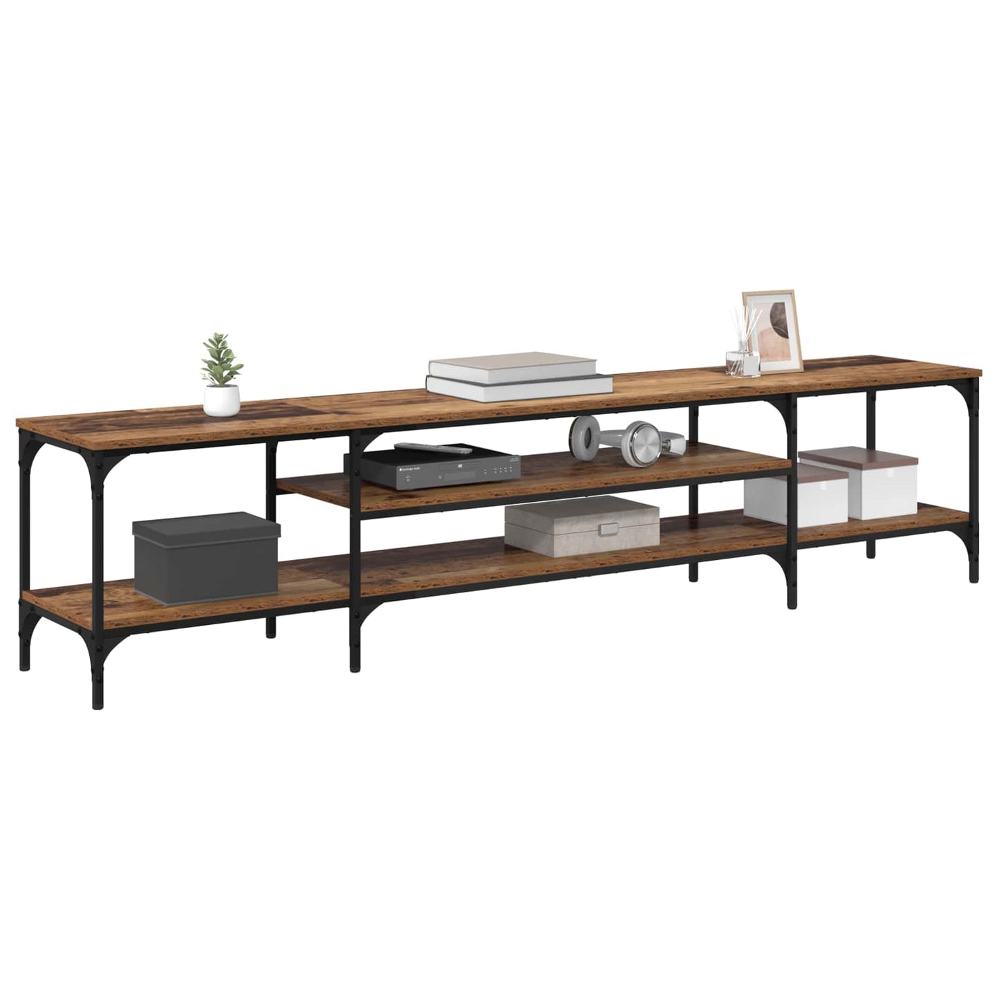 vidaXL TV Cabinet Old Wood 201 x 35 x 45 cm Engineered Wood and Iron