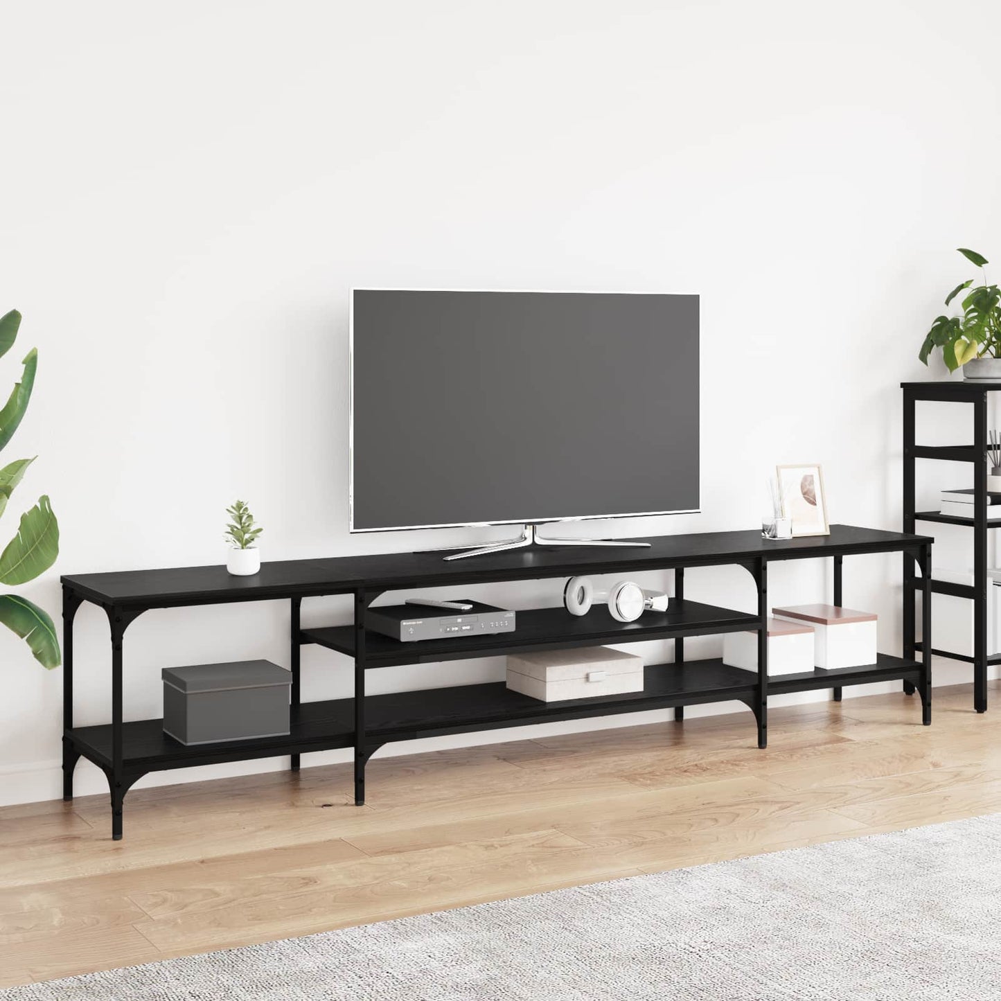 vidaXL TV Cabinet Black Oak 201 x 35 x 45 cm Engineered Wood and Iron
