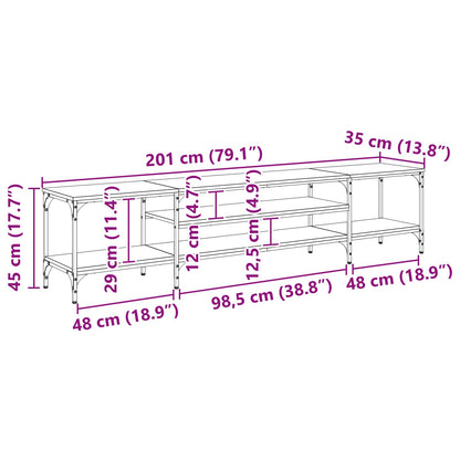 vidaXL TV Cabinet Black Oak 201 x 35 x 45 cm Engineered Wood and Iron