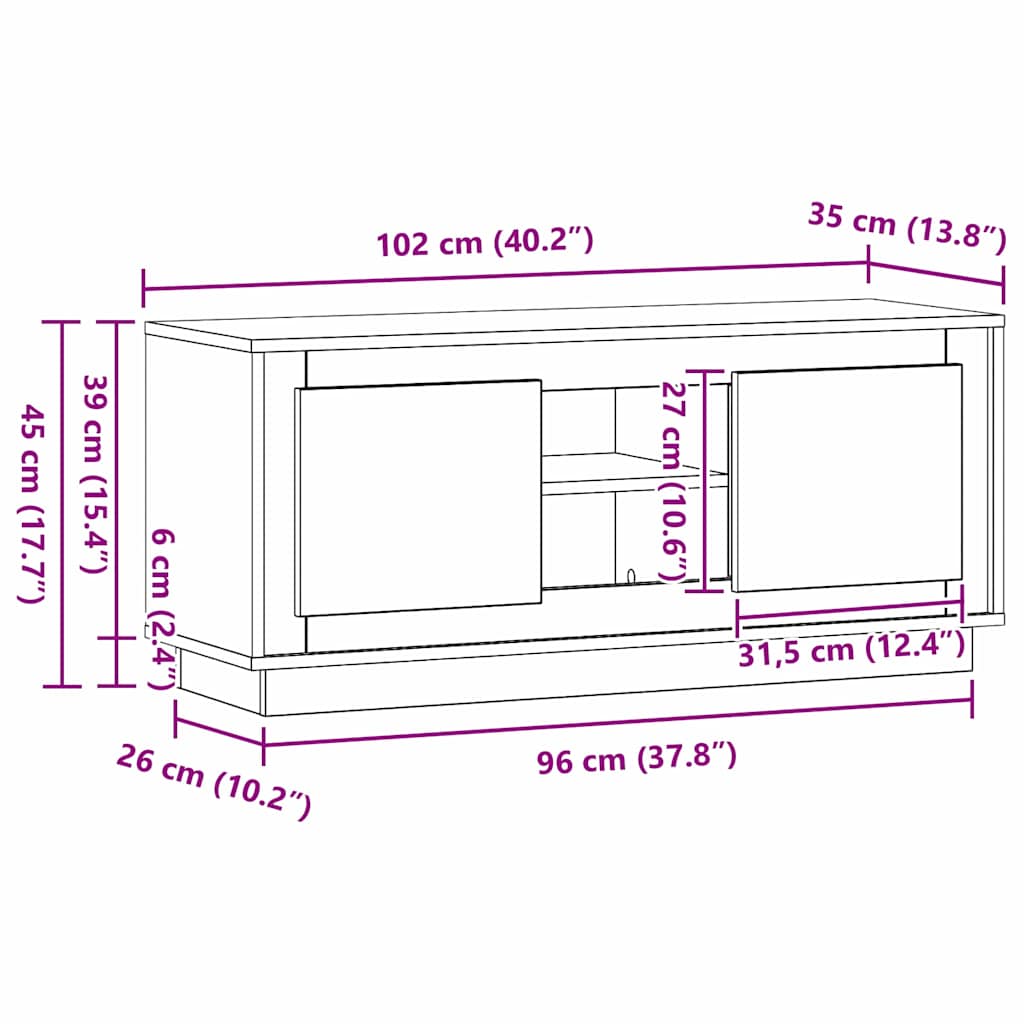 vidaXL TV Cabinet Old Wood 102 x 35 x 45 cm Engineered Wood