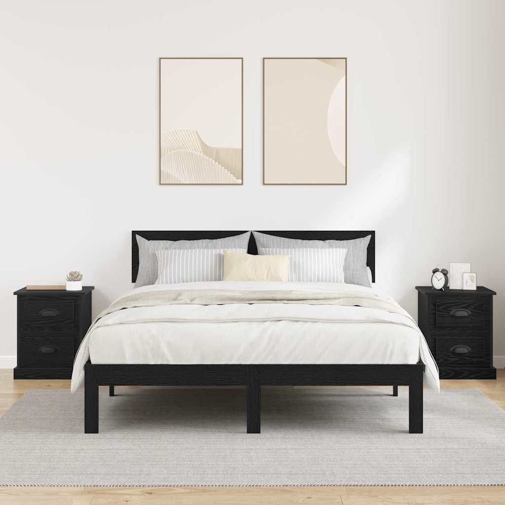 vidaXL Bedside Cabinet with Drawer 2 pcs Black Oak 39 x 39 x 47.5 cm