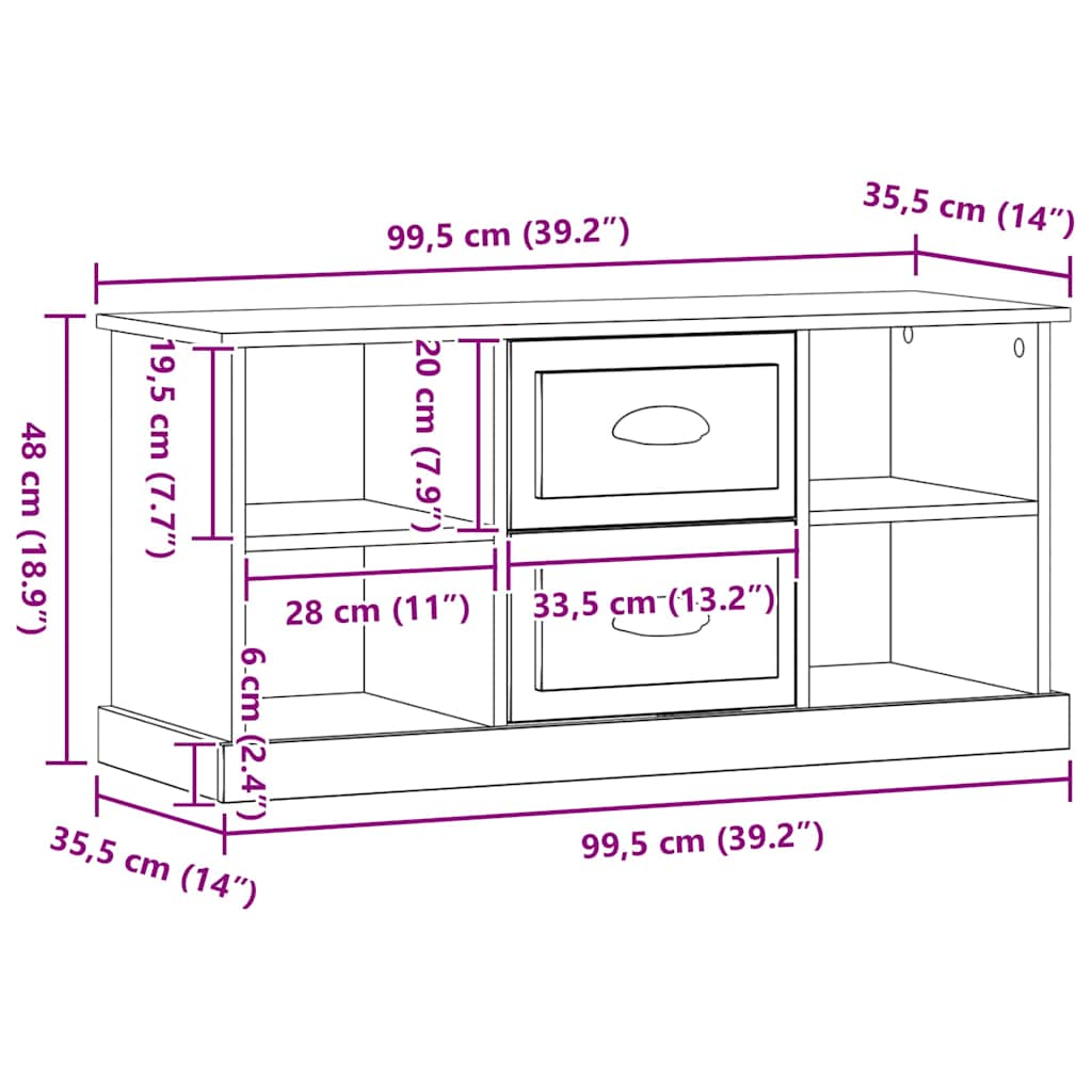 vidaXL TV Cabinet Black Oak 99.5 x 35.5 x 48 cm Engineered Wood