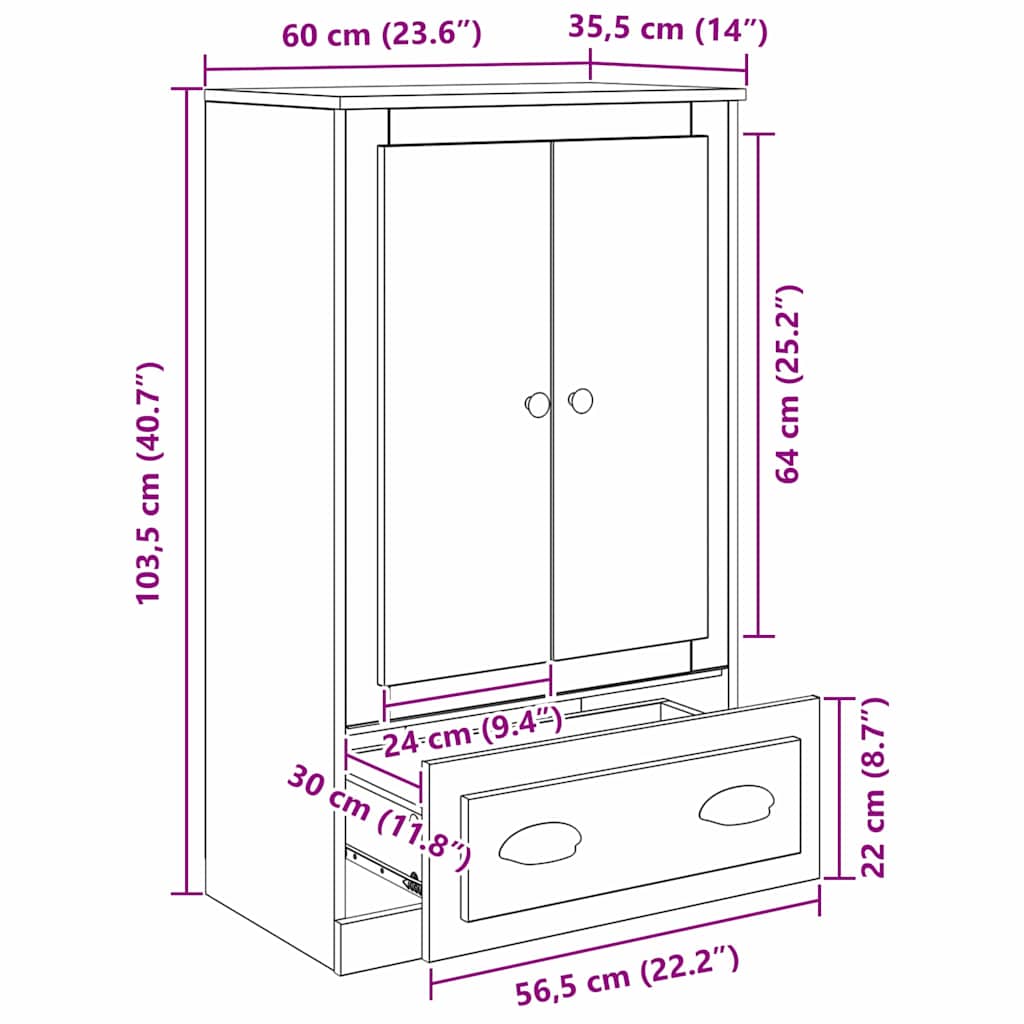 vidaXL Highboard Old Wood 60 x 35.5 x 103.5 cm Engineered Wood