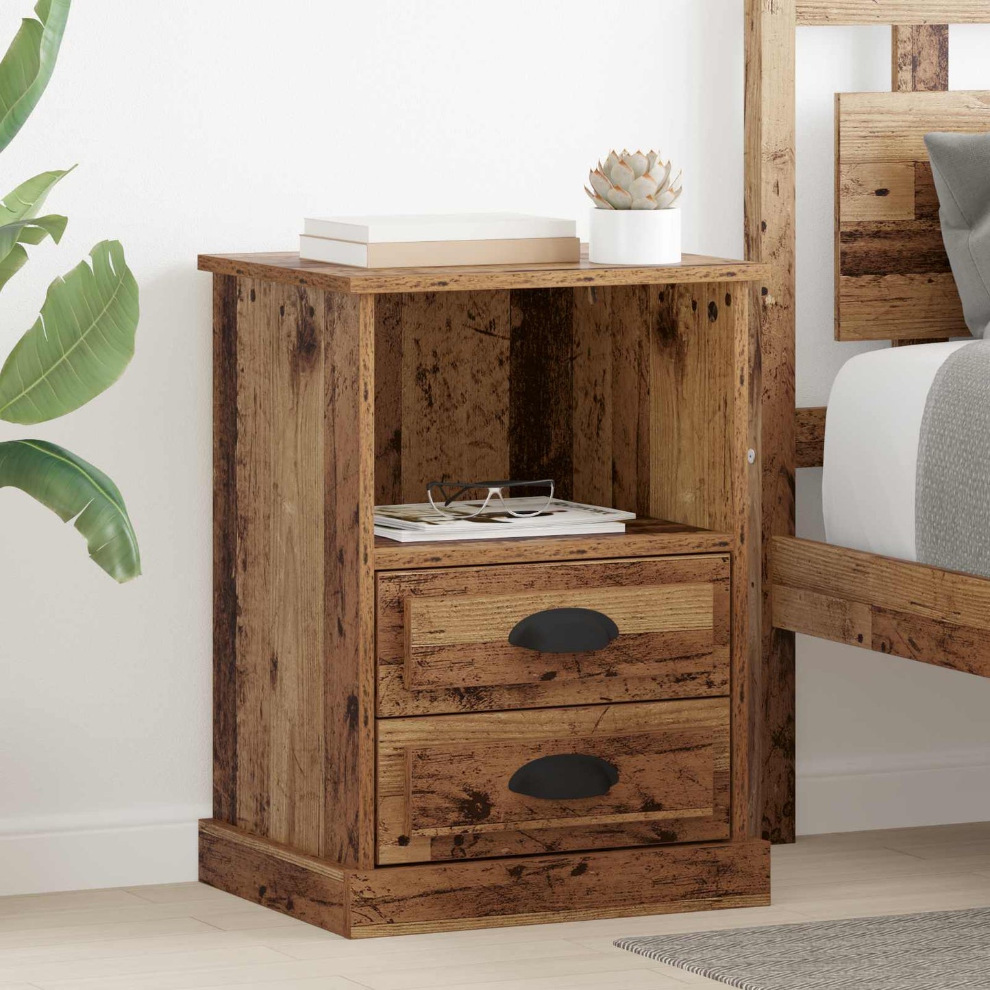 vidaXL Bedside Cabinet Old Wood 36 x 43 x 60 cm Engineered Wood