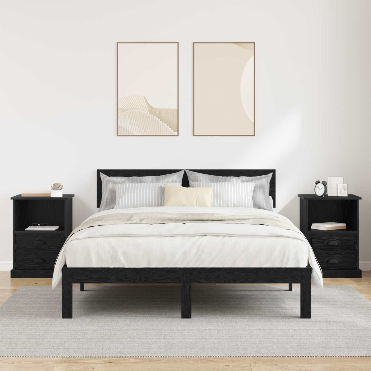 vidaXL Bedside Cabinet 2 pcs Black Oak 36 x 43 x 60 cm Engineered Wood