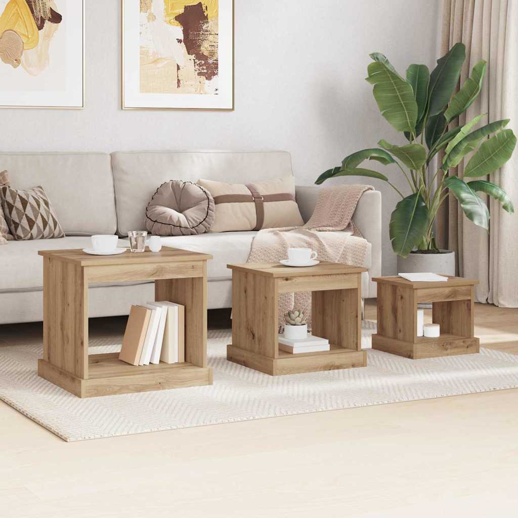 vidaXL Coffee Table 3 pcs Artisan Oak 48 x 45 x 45 cm Engineered Wood