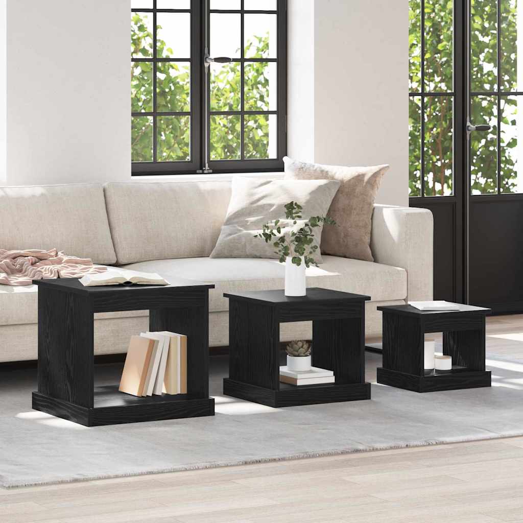 vidaXL Coffee Table 3 pcs Black Oak 48 x 45 x 45 cm Engineered Wood