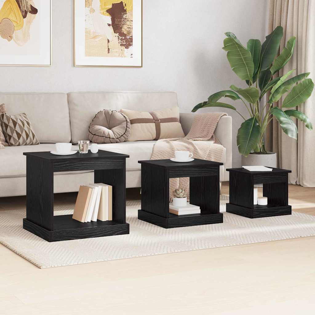 vidaXL Coffee Table 3 pcs Black Oak 48 x 45 x 45 cm Engineered Wood