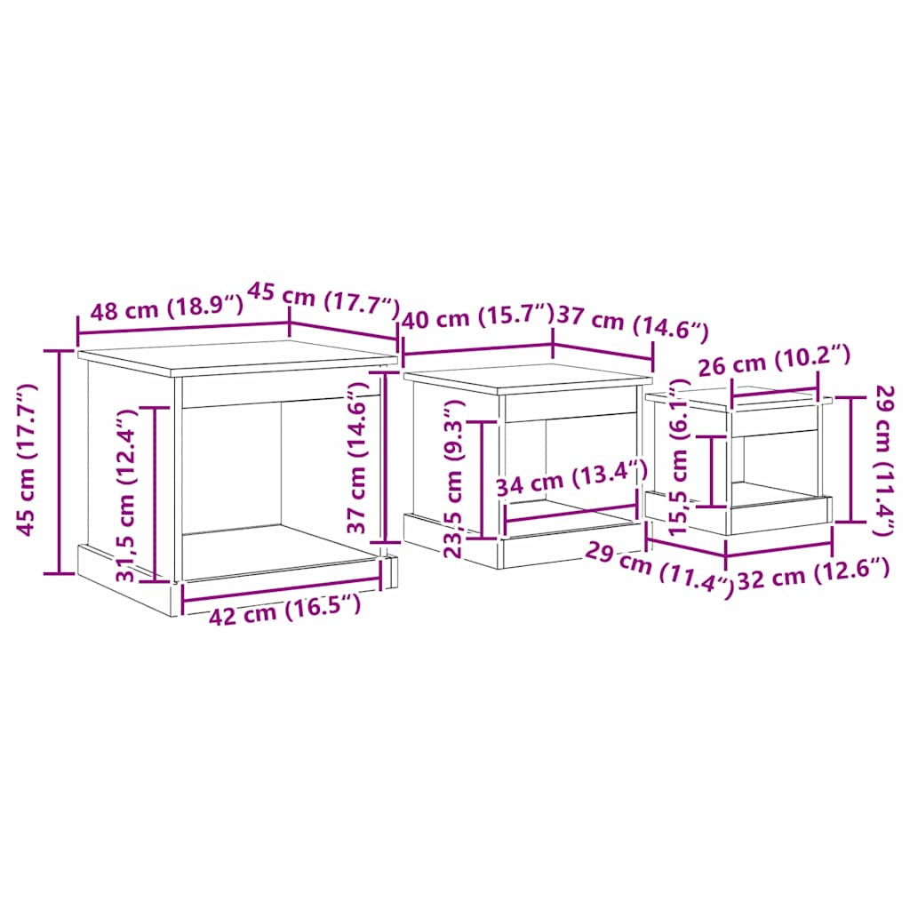 vidaXL Coffee Table 3 pcs Black Oak 48 x 45 x 45 cm Engineered Wood