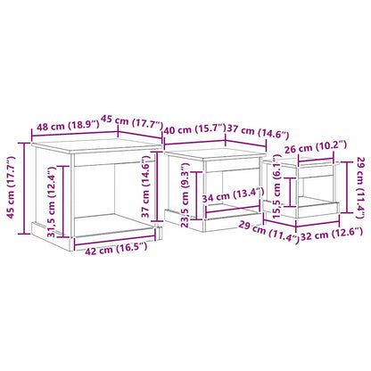 vidaXL Coffee Table 3 pcs Black Oak 48 x 45 x 45 cm Engineered Wood