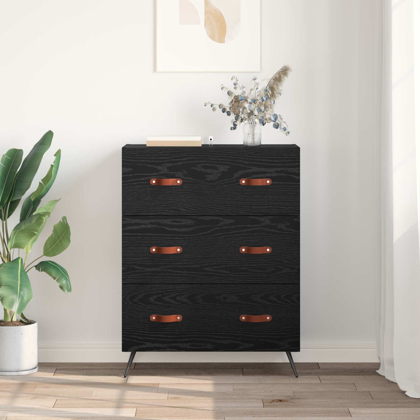 vidaXL Chest of Drawers Black Oak 69.5 x 34 x 90 cm Engineered Wood