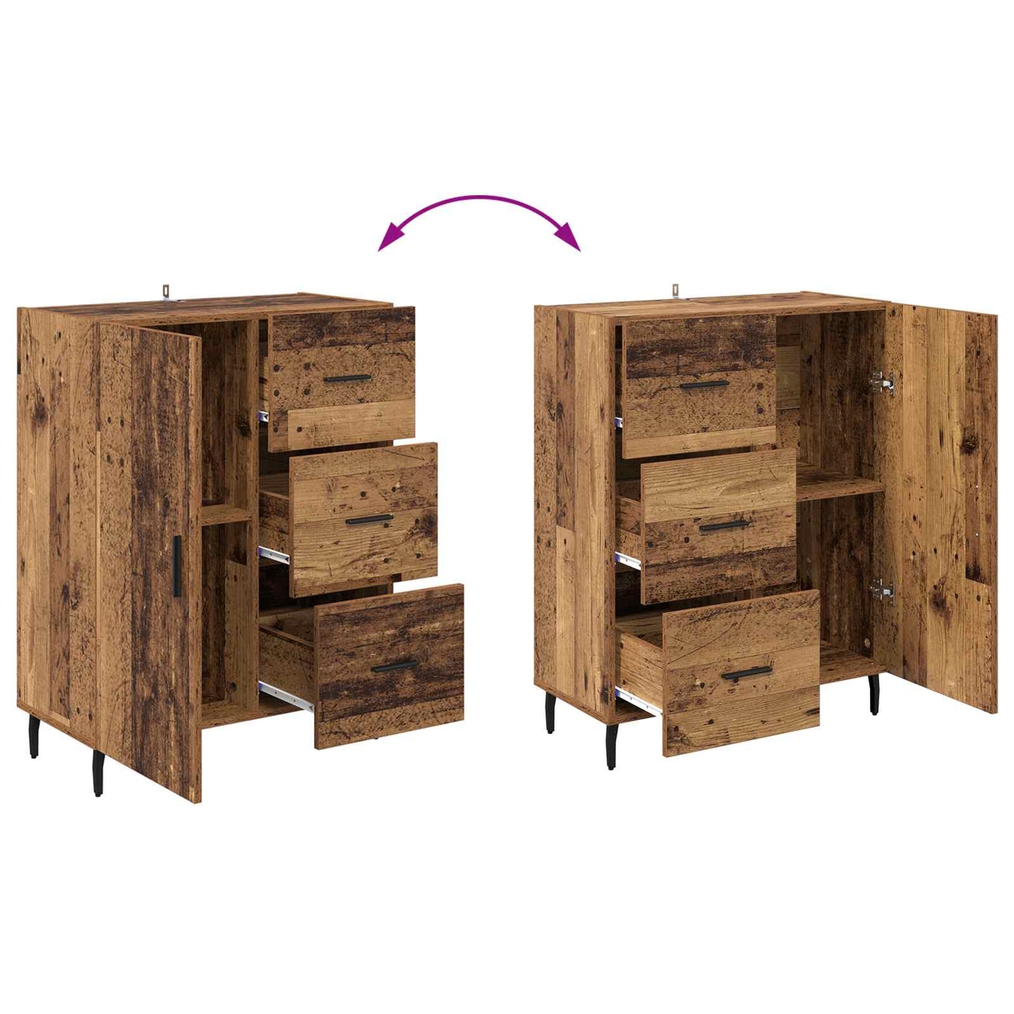 vidaXL Sideboard Old Wood 69.5 x 34 x 90 cm Engineered Wood and Iron