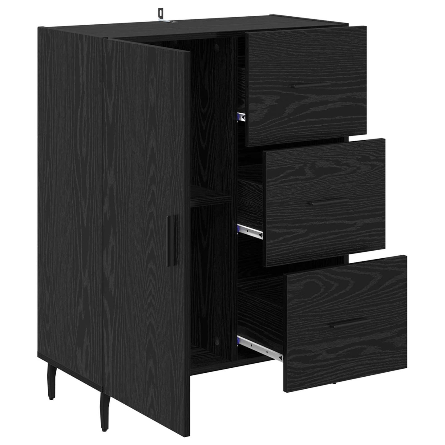 vidaXL Sideboard Black Oak 69.5 x 34 x 90 cm Engineered Wood and Iron