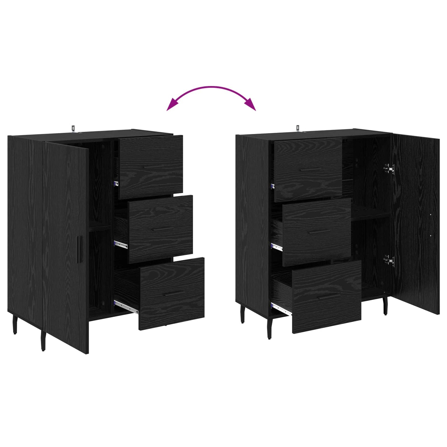 vidaXL Sideboard Black Oak 69.5 x 34 x 90 cm Engineered Wood and Iron