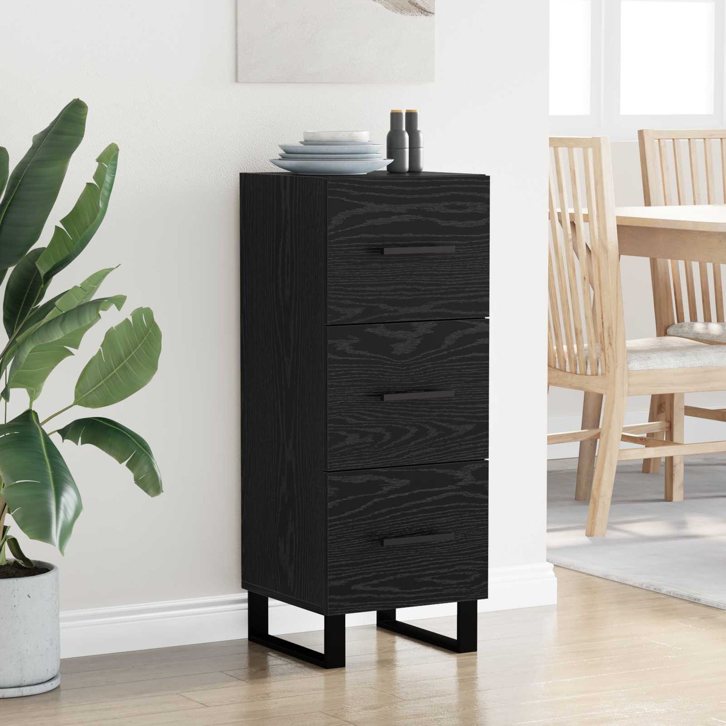 vidaXL Sideboard Black Oak 34.5 x 34 x 90 cm Engineered Wood and Iron