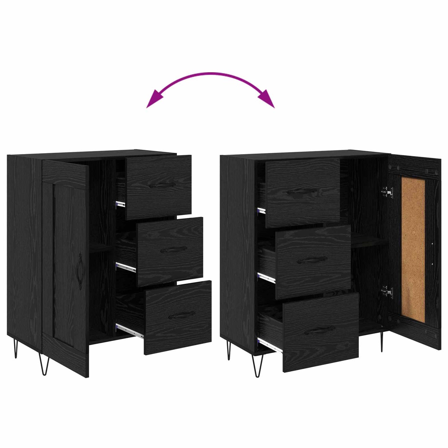 vidaXL Sideboard Black Oak 69.5 x 34 x 90 cm Engineered Wood