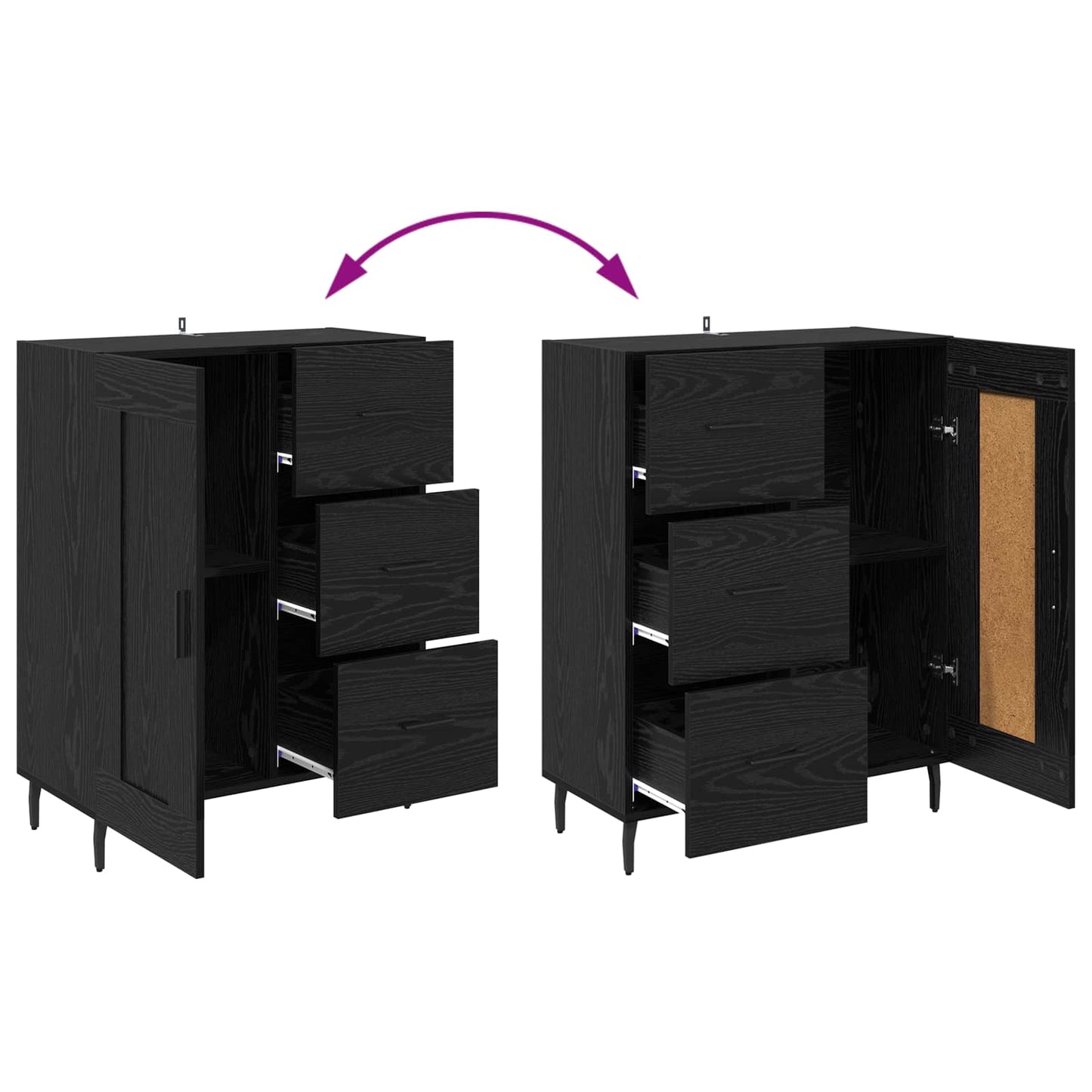vidaXL Sideboard Black Oak 69.5 x 34 x 90 cm Engineered Wood and Iron