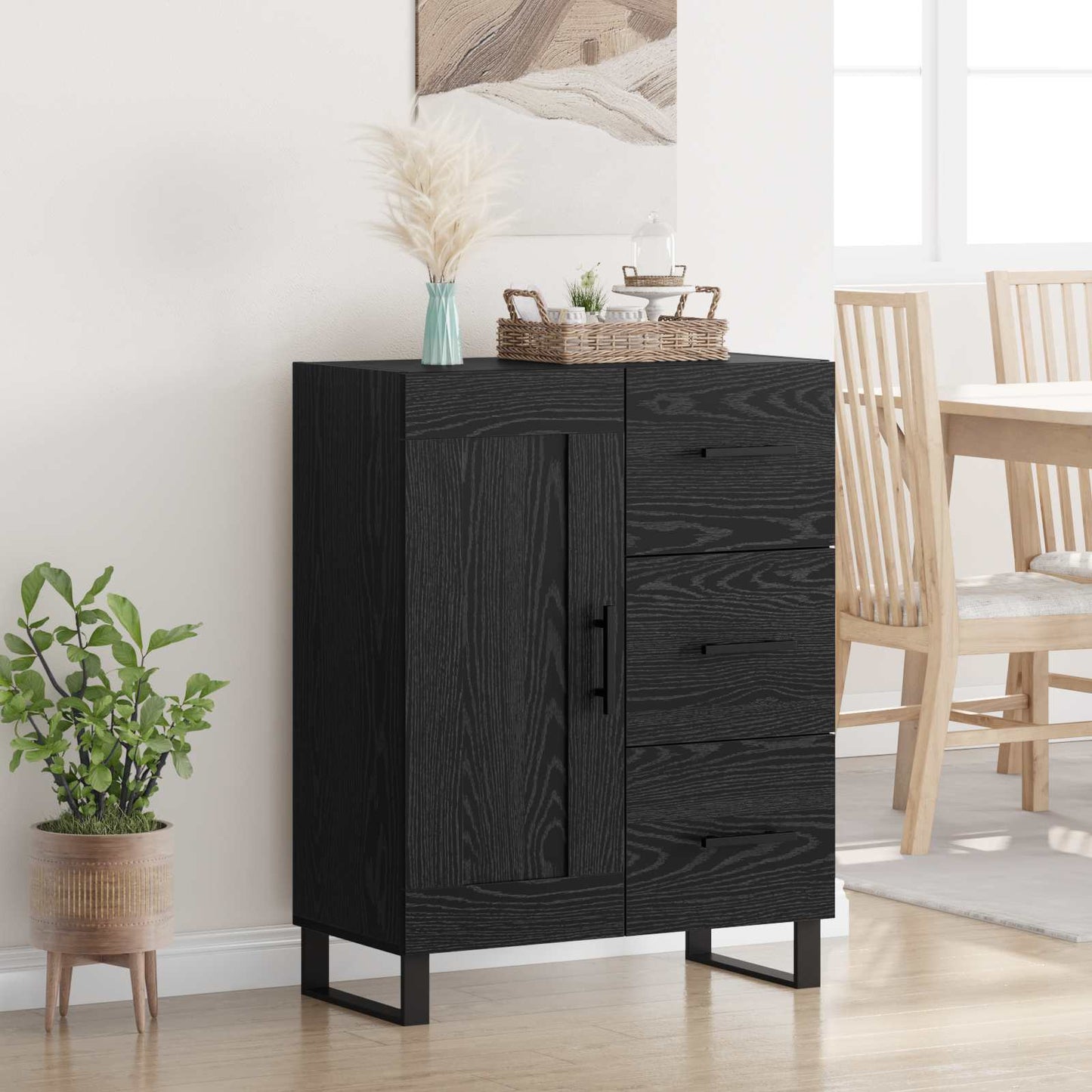 vidaXL Sideboard Black Oak 69.5 x 34 x 90 cm Engineered Wood and Iron