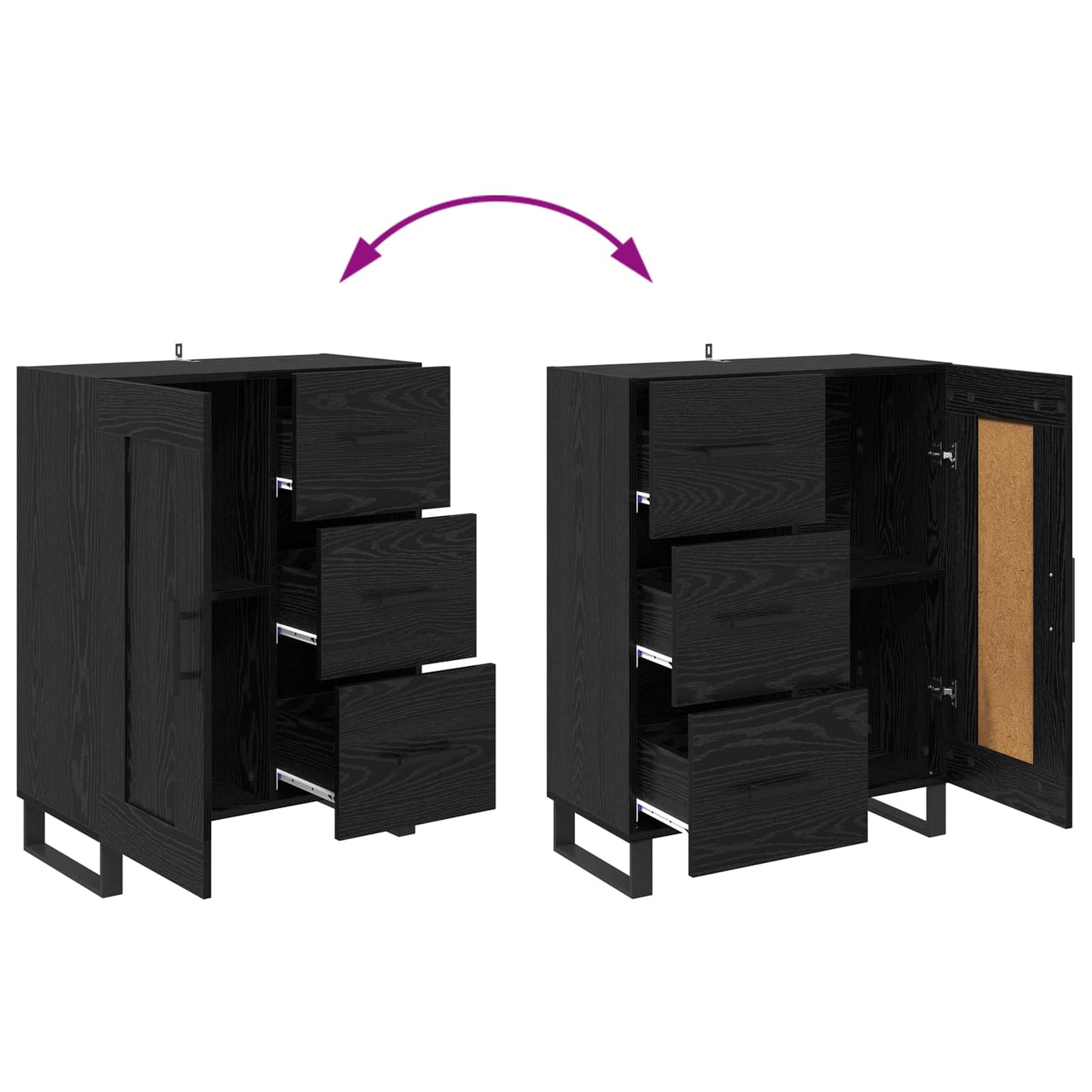 vidaXL Sideboard Black Oak 69.5 x 34 x 90 cm Engineered Wood and Iron