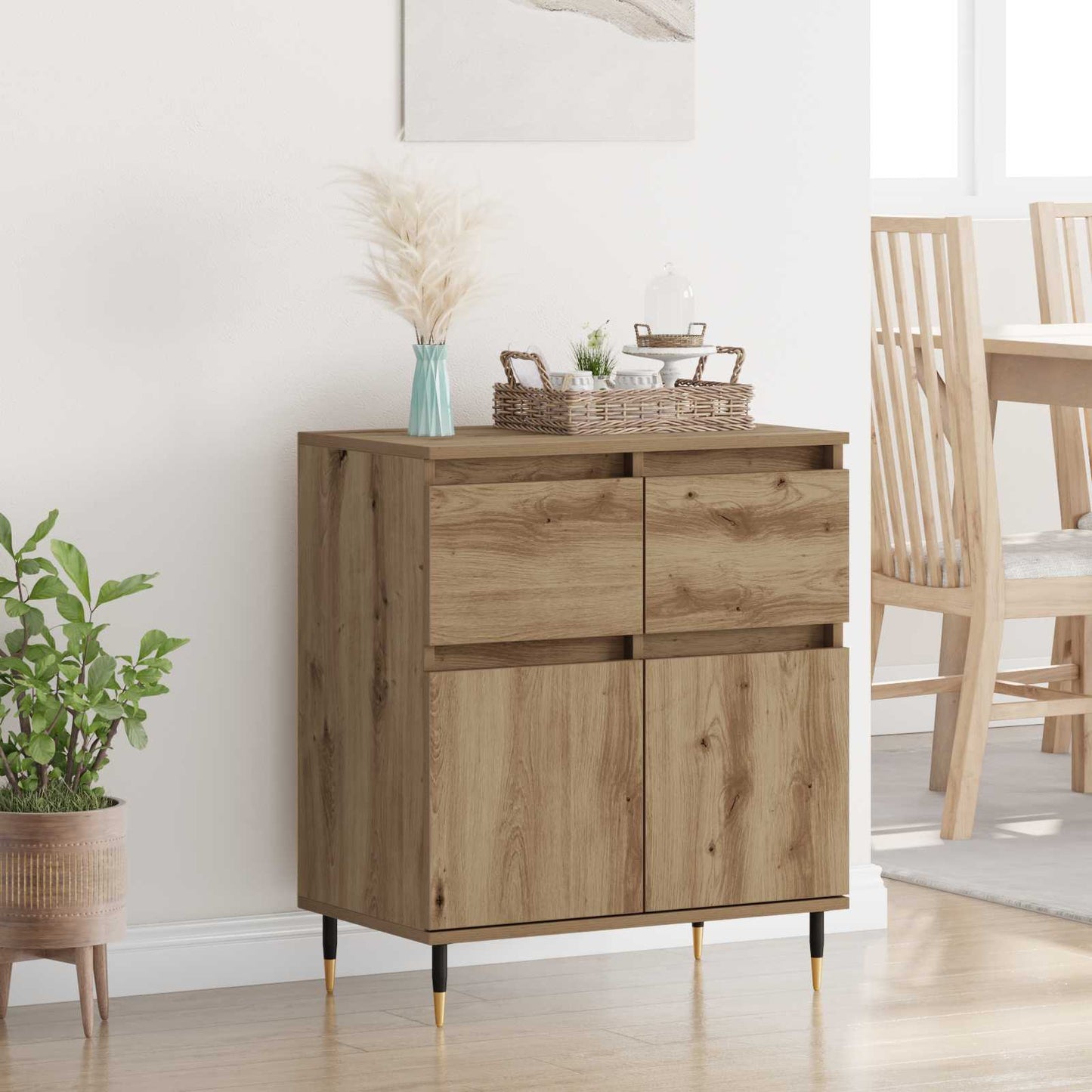vidaXL Sideboard Artisan Oak 60 x 35 x 70 cm Engineered Wood and Iron
