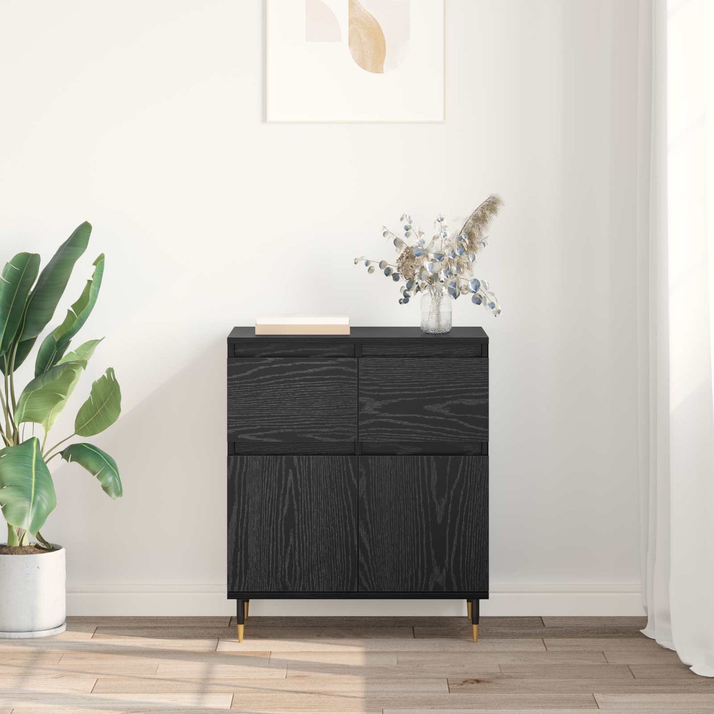 vidaXL Sideboard Black Oak 60 x 35 x 70 cm Engineered Wood and Iron