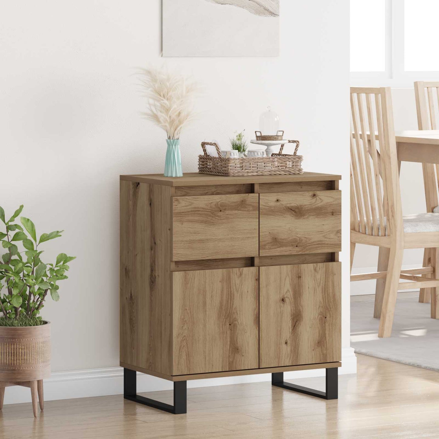 vidaXL Sideboard Artisan Oak 60 x 35 x 70 cm Engineered Wood and Iron