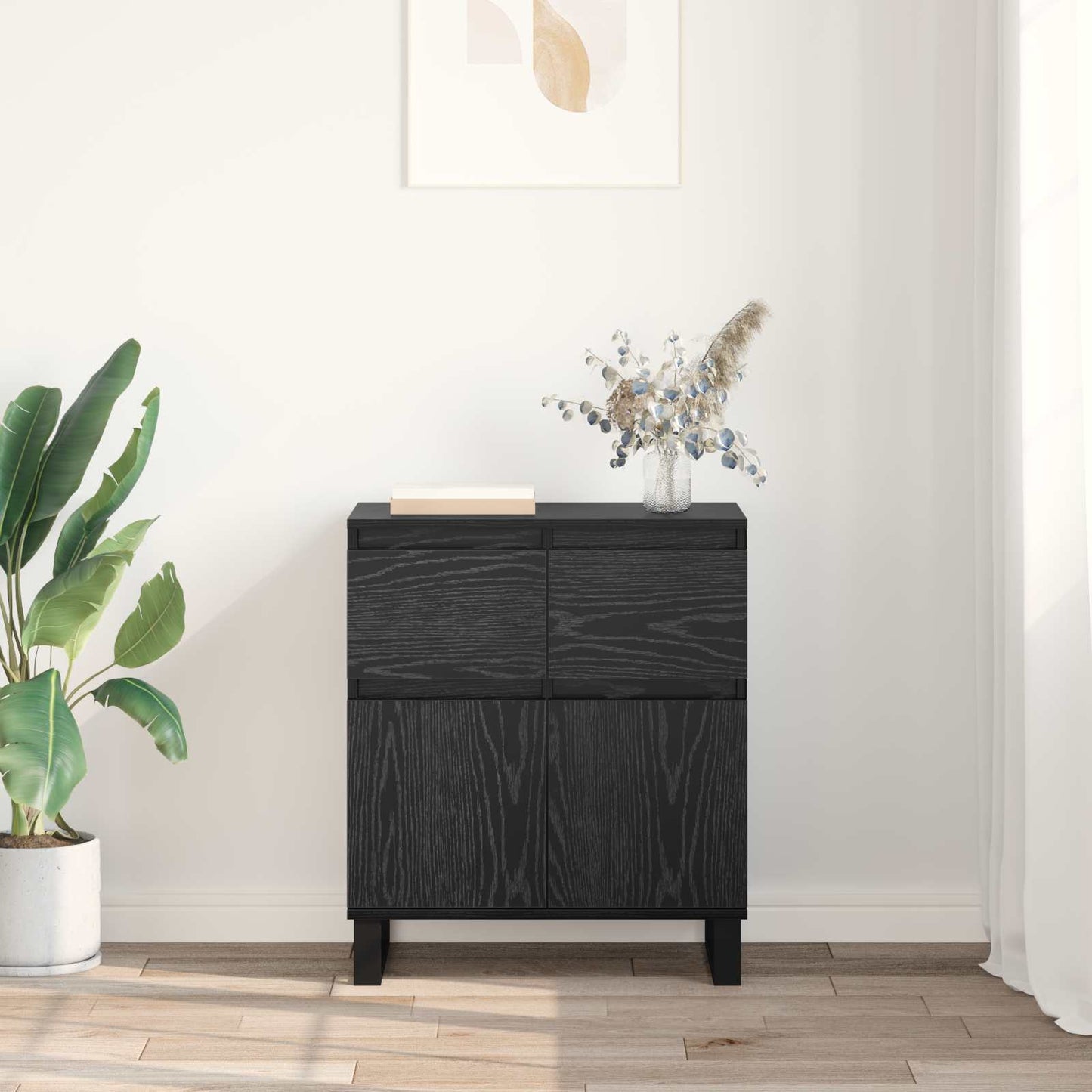 vidaXL Sideboard Black Oak 60 x 35 x 70 cm Engineered Wood and Iron